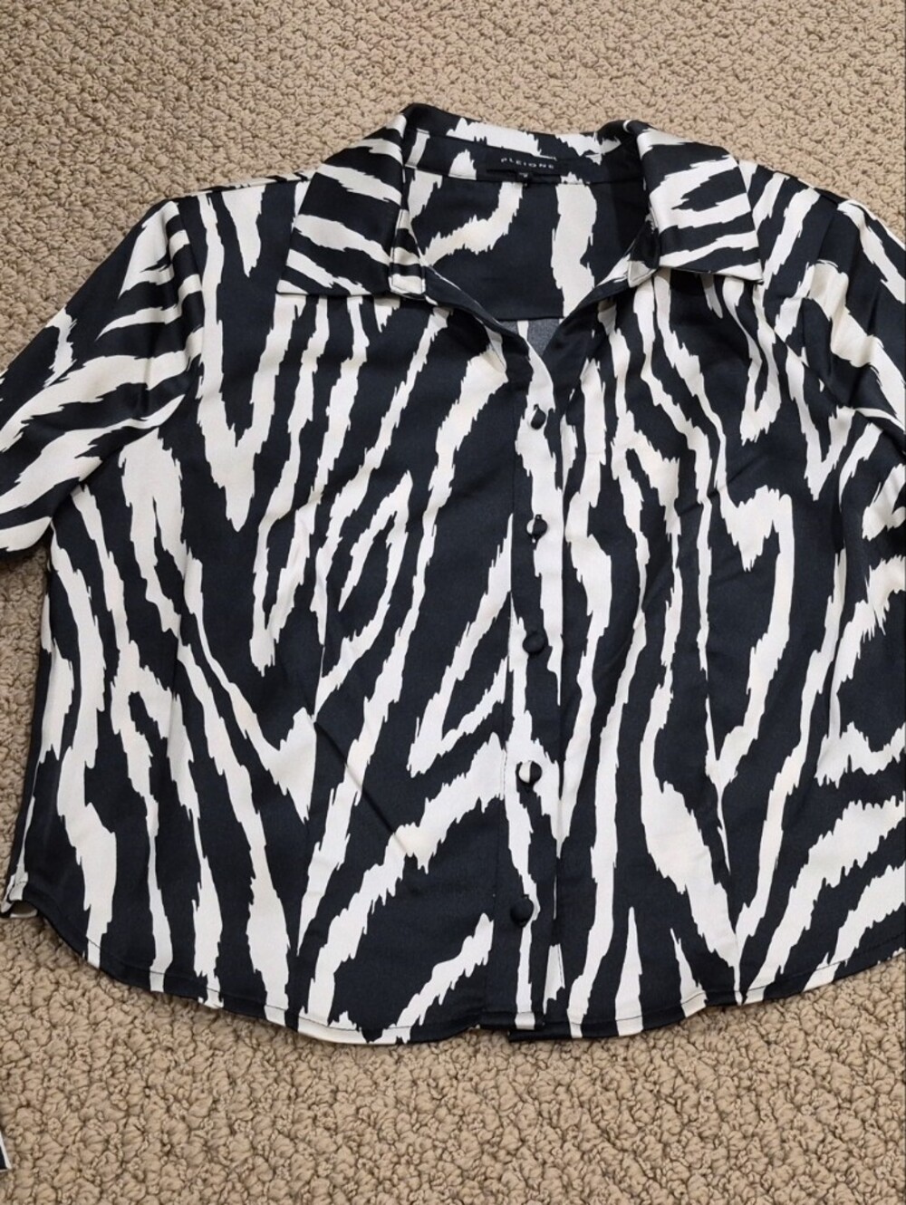 Pleione Black and White Zebra Print Button-Front Blouse